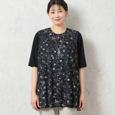 【洗える・日本製】モノトーンフラワーチュニック（２１１２４５０１）