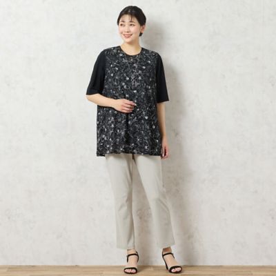【洗える・日本製】モノトーンフラワーチュニック（２１１２４５０１）