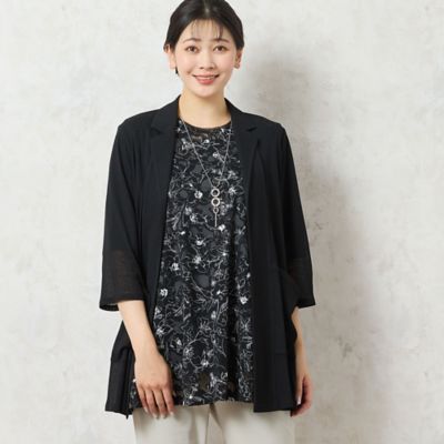 【洗える・日本製】モノトーンフラワーチュニック（２１１２４５０１）