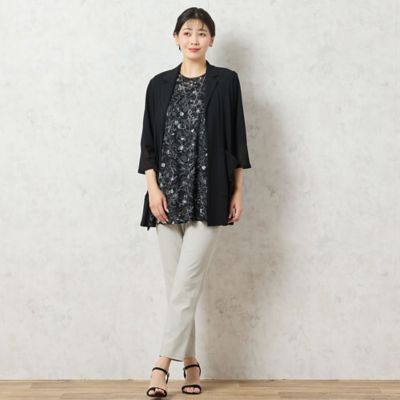 【洗える・日本製】モノトーンフラワーチュニック（２１１２４５０１）