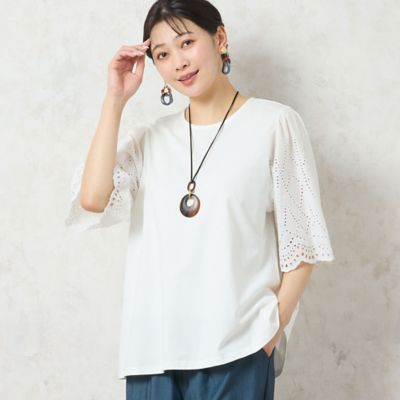 ＜MISSEL＞【人気アイテム・洗える】レーススリーブＴシャツ（２１１２４５０３）