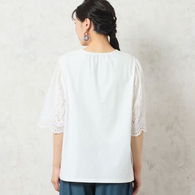 【人気アイテム・洗える】レーススリーブＴシャツ（２１１２４５０３）