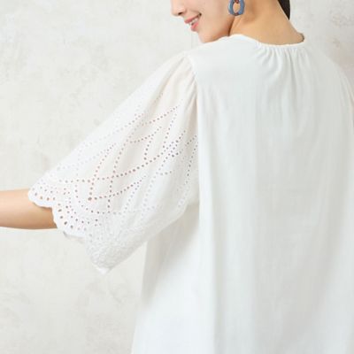 【人気アイテム・洗える】レーススリーブＴシャツ（２１１２４５０３）