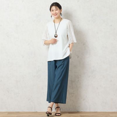 【人気アイテム・洗える】レーススリーブＴシャツ（２１１２４５０３）