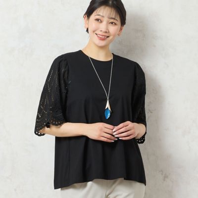【人気アイテム・洗える】レーススリーブＴシャツ（２１１２４５０３）