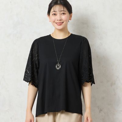 【人気アイテム・洗える】レーススリーブＴシャツ（２１１２４５０３）