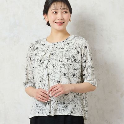 ＜MISSEL＞【洗える・日本製】モノトーンフラワーチュールＴシャツ（２１１２４５０４）