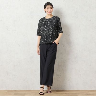 【洗える・日本製】モノトーンフラワーチュールＴシャツ（２１１２４５０４）