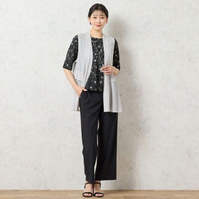 【洗える・日本製】モノトーンフラワーチュールＴシャツ（２１１２４５０４）
