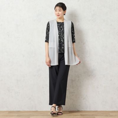 【洗える・日本製】モノトーンフラワーチュールＴシャツ（２１１２４５０４）
