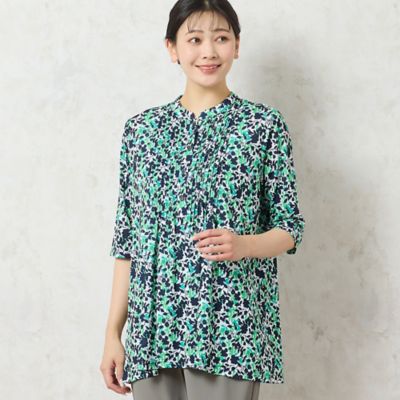 missel / ミゼール 【洗える・日本製】フェザー柄タックTシャツ セール】 【洗える・日本製】フェザー柄タックTシャツ