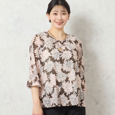 miumiu 花柄ブラウス 小さいサイズ】花柄フロント釦シフォンブラウス/洗える(ブラウス