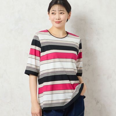 ＜MISSEL＞【洗える・日本製・綿１００％】カラーボーダーＴシャツ（２１１２４５２３）