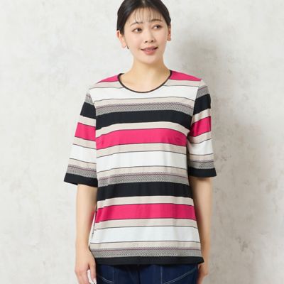 【洗える・日本製・綿１００％】カラーボーダーＴシャツ（２１１２４５２３）