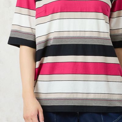【洗える・日本製・綿１００％】カラーボーダーＴシャツ（２１１２４５２３）
