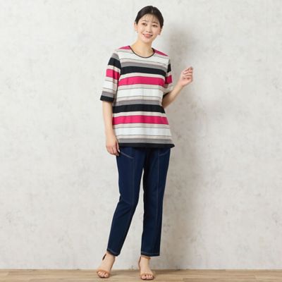 【洗える・日本製・綿１００％】カラーボーダーＴシャツ（２１１２４５２３）