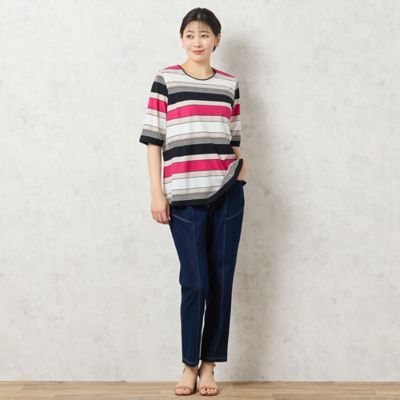 【洗える・日本製・綿１００％】カラーボーダーＴシャツ（２１１２４５２３）
