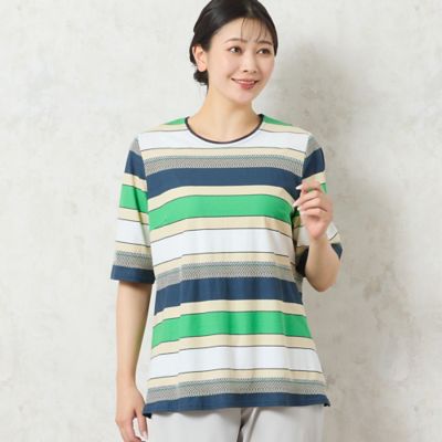 【洗える・日本製・綿１００％】カラーボーダーＴシャツ（２１１２４５２３）