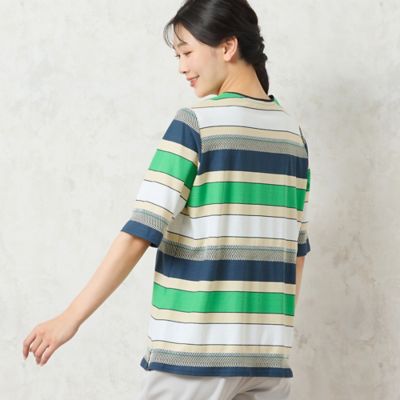 【洗える・日本製・綿１００％】カラーボーダーＴシャツ（２１１２４５２３）