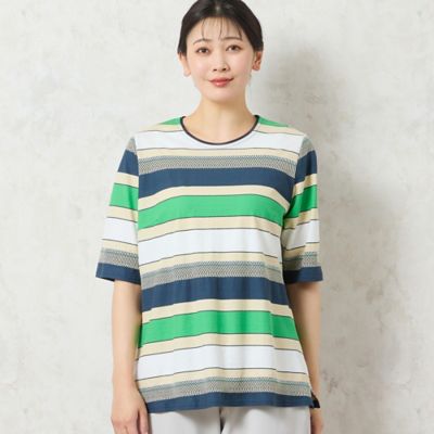 【洗える・日本製・綿１００％】カラーボーダーＴシャツ（２１１２４５２３）