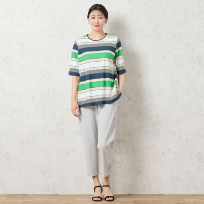 【洗える・日本製・綿１００％】カラーボーダーＴシャツ（２１１２４５２３）