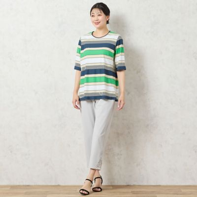 【洗える・日本製・綿１００％】カラーボーダーＴシャツ（２１１２４５２３）