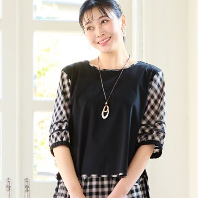 洗える・綿100％・セットアップ可・L～4Lサイズ】袖ギンガム