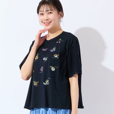 洗える・日本製・L～4Lサイズ】フルーツ刺繍Tシャツ