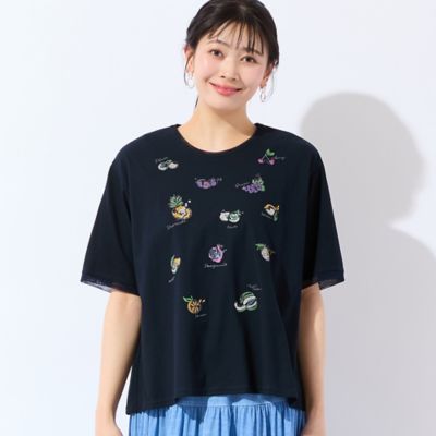 洗える・日本製・L～4Lサイズ】フルーツ刺繍Tシャツ