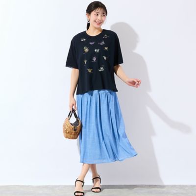 ON 青いフルーツ刺繍Tシャツ Mサイズ 洗える・日本製・L～4Lサイズ】フルーツ刺繍Tシャツ