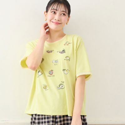 洗える・日本製・L～4Lサイズ】フルーツ刺繍Tシャツ