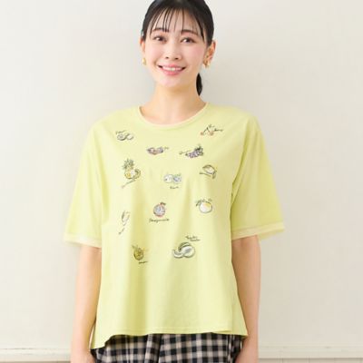 洗える・日本製・L～4Lサイズ】フルーツ刺繍Tシャツ