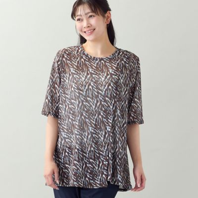 洗える・L～4Lサイズ】ゼブラ柄アシンメトリーTシャツ