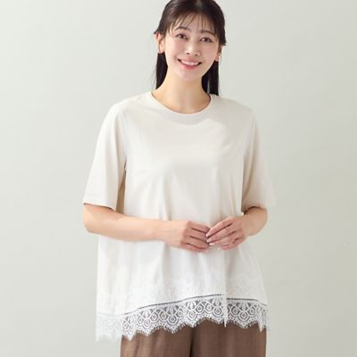 MISSEL/ミゼール 【洗える・Ｌ～４Ｌサイズ】レースヘムＴシャツ（２１１２４６１７）