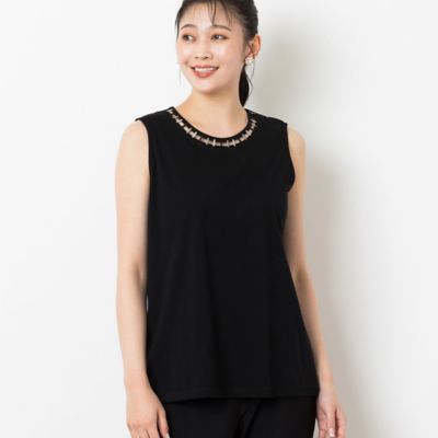 ハシゴ刺繍　ノースリーブコットントップス（２１１２５４０１）