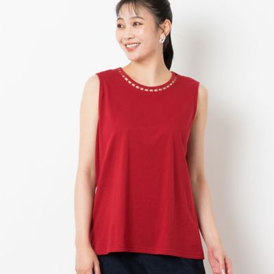 ハシゴ刺繍　ノースリーブコットントップス（２１１２５４０１）