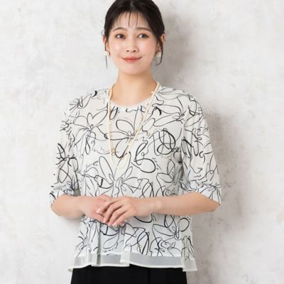 ラインフラワー　ペプラムトップス（２１１２５４０９）