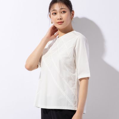 ピンタック刺繍 シルケット天竺Tシャツ（21125421