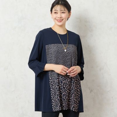 L size デニムプリーツ×ドットフリル　あご乗せクッション3点セット 洗える・3L／4Lサイズあり】ドットプリーツチュニック