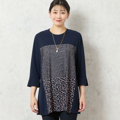 ★美品★ プリーツプリーズ　チュニック　カットソー　アシンメトリー　総柄　L相当 プリーツプリーズ イッセイミヤケ 16SS アシンメトリープリーツ
