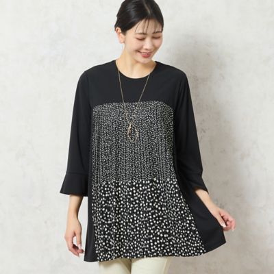 新品未使用タグ付◎ミゼール MISSEL 長袖チュニック3点セット カットソー 洗える・3L／4Lサイズあり】ドットプリーツチュニック