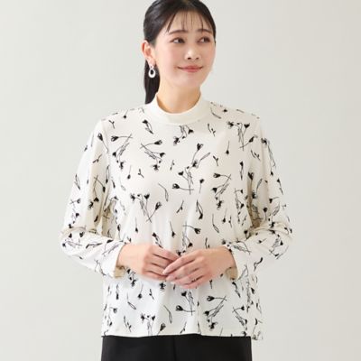 日本製・3L／4Lサイズあり】花柄フロッキーカットソー