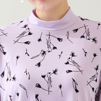 日本製・3L／4Lサイズあり】花柄フロッキーカットソー