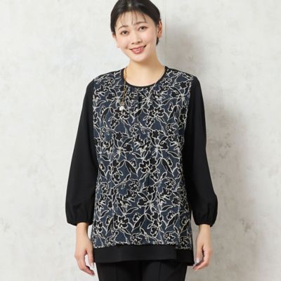 ＜MISSEL＞【洗える・３Ｌ／４Ｌサイズあり】チュール刺繍カットソー（２１１２５５０６）