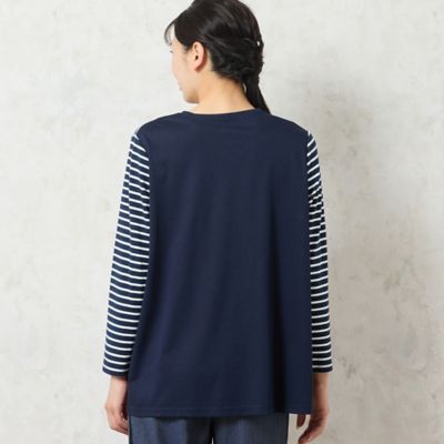 カットソー　セルロース　ミントグレーボーダー ONCILY（オンシェリー）の「BORDER MESH KNIT / ボーダー