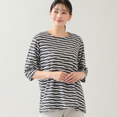 ＜MISSEL＞【洗える・日本製・３Ｌ／４Ｌサイズあり】タックボーダーカットソー（２１１２５５２１）
