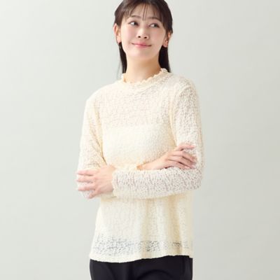 洗える・L～4Lサイズ】ストレッチレースカットソー