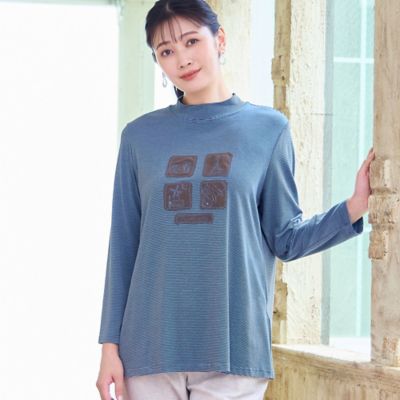 【送料無料】MISSEL/ミゼール 大きいサイズ【洗える・吸湿発熱性・日本製・3L/4Lサイズあり】ボーダーカットソー(21126504) アオ トップス【三越伊勢丹/公式】