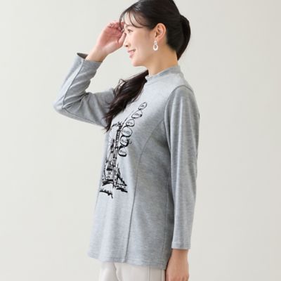 洗える・日本製・3L／4Lサイズあり】時計塔柄カットソー