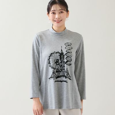 のんまま♬(L) 洗える・日本製・3L／4Lサイズあり】時計塔柄カットソー